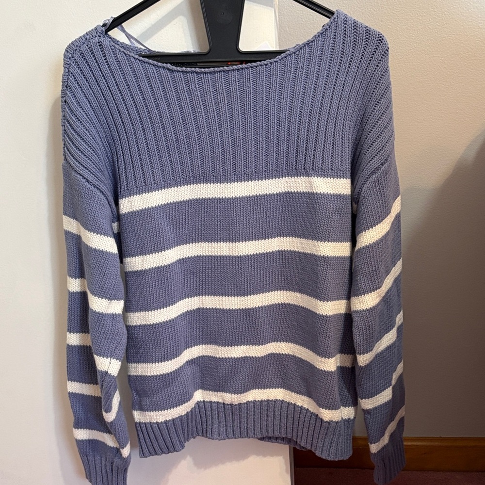 Lucky Brand Striped Scoop Neck Sweater in Blue and White